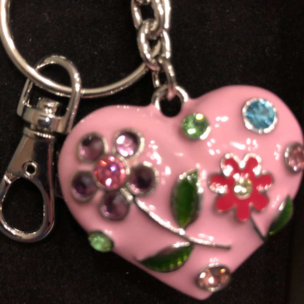 Pink Rhinestone Heart Keychain - Picture 2 of 2